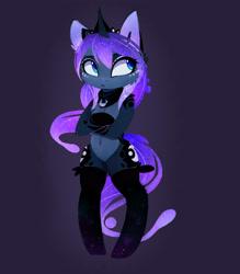 Size: 2480x2825 | Tagged: safe, artist:magnaluna, character:princess luna, species:pony, alternate universe, bandana, bipedal, clothing, crossed arms, cute, female, galaxy mane, luna is not amused, lunabetes, mare, semi-anthro, simple background, socks, solo, unamused