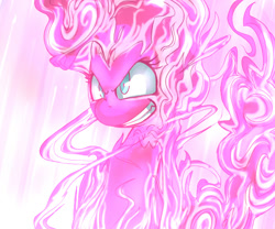 Size: 600x500 | Tagged: safe, artist:uc77, character:pinkie pie, species:earth pony, species:pony, grin, hotblooded pinkie pie, pink, power level, smiling, solo