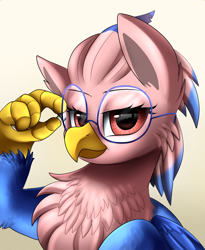 Size: 1446x1764 | Tagged: safe, artist:pridark, oc, oc only, oc:vivian iolani, species:classical hippogriff, species:hippogriff, bust, commission, female, looking at you, portrait, red eyes, solo