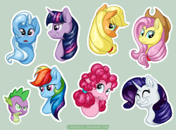 Size: 2704x2000 | Tagged: safe, artist:ruushiicz, character:applejack, character:fluttershy, character:pinkie pie, character:rainbow dash, character:rarity, character:spike, character:trixie, character:twilight sparkle, species:dragon, ship:appleshy, ship:rainbowspike, ship:raripie, ship:twixie, female, lesbian, male, shipping, straight