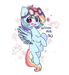 Size: 766x839 | Tagged: safe, artist:windymils, character:rainbow dash, species:pegasus, species:pony, female, goggles, looking at you, mare, multicolored hair, simple background, smiling, solo