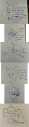 Size: 1440x6190 | Tagged: safe, artist:tjpones, character:princess luna, character:twilight sparkle, character:twilight sparkle (scitwi), species:alicorn, species:pony, species:unicorn, series:sciset diary, clipboard, comic, dark comedy, dialogue, dream, equestria girls ponified, glasses, hoof hold, lineart, monochrome, ponified, traditional art