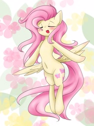 Size: 1200x1600 | Tagged: safe, artist:azurepicker, character:fluttershy, species:pony, abstract background, belly button, blushing, butt wings, cute, shyabetes, solo