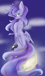 Size: 1200x2000 | Tagged: safe, artist:azurepicker, character:princess luna, species:alicorn, species:pony, butt wings, moon, sky, tangible heavenly object