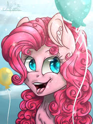 Size: 768x1024 | Tagged: safe, artist:forestspirit31, artist:princesscrystal36, character:pinkie pie, species:pony, balloon, happy, solo