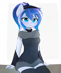Size: 1476x1772 | Tagged: safe, artist:magnaluna, character:princess luna, character:vice principal luna, my little pony:equestria girls, clothing, cute, female, looking down, lunabetes, ponied up, simple background, sitting, socks, solo, teenager, thigh highs, vice principal luna, white background, zettai ryouiki