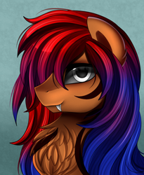 Size: 1446x1764 | Tagged: safe, artist:pridark, oc, oc only, oc:polistar, species:pony, commission, fangs, gradient hair, looking at you, simple background, smiling, solo