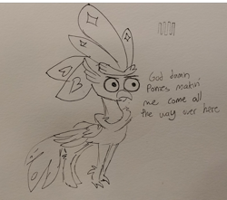 Size: 1648x1460 | Tagged: safe, artist:tjpones, character:queen novo, species:classical hippogriff, species:hippogriff, my little pony: the movie (2017), dialogue, female, lineart, meme, solo, special eyes, traditional art