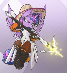 Size: 874x944 | Tagged: safe, artist:sapphfyr, character:twilight sparkle, character:twilight sparkle (alicorn), species:alicorn, species:pony, clothing, cosplay, costume, crossover, facial hair, hoof hold, mercy, mercylight, moustache, overwatch, solo, sombrero