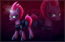 Size: 2400x1550 | Tagged: safe, artist:sentireaeris, character:tempest shadow, species:pony, species:unicorn, my little pony: the movie (2017), armor, broken horn, eye scar, female, lightning, magic, mare, scar, solo, sparking horn, zoom layer