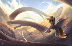 Size: 2550x1652 | Tagged: safe, artist:noctilucent-arts, character:derpy hooves, species:pegasus, species:pony, cloud, female, flying, mare, scenery, sky, smiling, solo, spread wings, wings