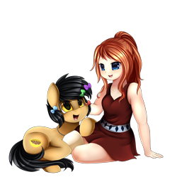 Size: 3518x3509 | Tagged: safe, artist:pridark, oc, oc only, species:earth pony, species:human, species:pony, bow, commission, cute, female, hair bow, simple background, transparent background