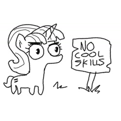 Size: 1440x1440 | Tagged: safe, artist:tjpones, character:starlight glimmer, species:pony, species:unicorn, black and white, doodle, equal cutie mark, female, grayscale, mare, monochrome, no fun allowed, sign, simple background, solo, white background