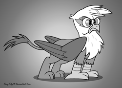 Size: 1024x736 | Tagged: safe, artist:kingtoby19, character:gilda, species:griffon, female, majestic, monochrome, old timey, solo, style emulation