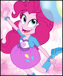 Size: 1749x2110 | Tagged: safe, artist:lunchie, artist:namygaga, character:pinkie pie, equestria girls:rainbow rocks, g4, my little pony:equestria girls, balloon, boots, clothing, credits, cute, cutie mark on clothes, end credits, female, open mouth, shine like rainbows, shoes, skirt, solo