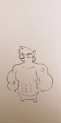 Size: 2080x4160 | Tagged: safe, artist:tjpones, oc, oc only, oc:tjpones, species:earth pony, species:pony, abs, bipedal, glasses, grayscale, lineart, male, me irl, monochrome, muscles, solo, stallion, swole, traditional art, wat