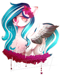 Size: 672x850 | Tagged: safe, artist:twinkepaint, oc, oc only, oc:marie pixel, species:pegasus, species:pony, colored wings, female, flower, flower in hair, mare, multicolored wings, simple background, solo, transparent background