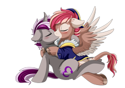 Size: 2334x1643 | Tagged: safe, artist:pridark, oc, oc only, oc:shadow mark, species:pony, commission, eyes closed, gay, kissing, male, oc x oc, shipping, simple background, transparent background, unknown species, unshorn fetlocks