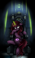 Size: 2291x3733 | Tagged: safe, artist:pridark, oc, oc only, species:pony, species:unicorn, commission, crossed legs, sitting, solo, throne