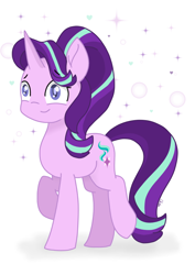 Size: 848x1200 | Tagged: safe, artist:chautung, character:starlight glimmer, species:pony, species:unicorn, female, mare, raised hoof, smiling, solo