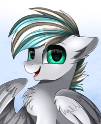 Size: 1443x1764 | Tagged: safe, artist:pridark, oc, oc only, oc:angel, species:pegasus, species:pony, commission, looking at you, male, open mouth, simple background, smiling, solo, stallion, white background