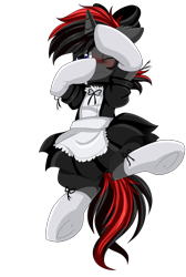 Size: 2008x2983 | Tagged: safe, artist:pridark, oc, oc only, oc:shadow dash, species:pony, blushing, clothing, commission, crossdressing, embarrassed, maid, male, simple background, transparent background