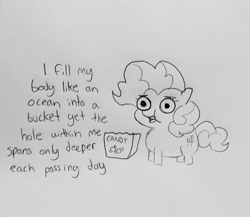 Size: 1577x1370 | Tagged: safe, artist:tjpones, character:pinkie pie, species:earth pony, species:pony, candy, fat, food, lineart, pudgy pie, sketch, solo, traditional art