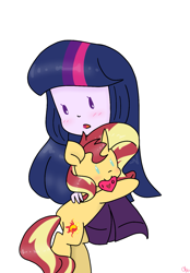 Size: 1051x1512 | Tagged: safe, artist:chautung, character:sunset shimmer, character:twilight sparkle, character:twilight sparkle (alicorn), species:alicorn, species:pony, ship:sunsetsparkle, my little pony:equestria girls, blushing, cute, female, heart, holiday, hug, i love you, lesbian, shimmerbetes, shipping, simple background, twiabetes, valentine, valentine's day, valentine's day card