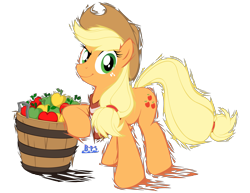 Size: 3307x2549 | Tagged: safe, artist:blue-paint-sea, character:applejack, species:earth pony, species:pony, apple, bucket, female, food, mare, ponykart, simple background, solo, transparent background, vector