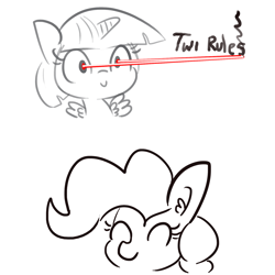 Size: 1650x1650 | Tagged: safe, artist:tjpones, character:pinkie pie, character:twilight sparkle, character:twilight sparkle (alicorn), species:alicorn, species:earth pony, species:pony, bust, c:, cute, description is relevant, doodle, duo, duo female, ear fluff, eye beams, eyes closed, female, mare, simple background, smiling, smoke, spread wings, tutorial, white background, wings
