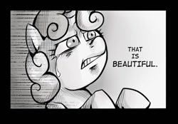 Size: 699x486 | Tagged: safe, artist:uc77, edit, character:sweetie belle, species:pony, black and white, epic, exploitable meme, grayscale, meme, monochrome, reaction image, that is beautiful