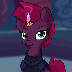 Size: 3000x3000 | Tagged: safe, artist:tjpones, character:fizzlepop berrytwist, character:tempest shadow, species:pony, species:unicorn, my little pony: the movie (2017), armor, cute, eye scar, female, looking at you, mare, prosthetic horn, prosthetics, scar, smiling, solo, tempest gets her horn back, tempestbetes