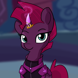 Size: 3000x3000 | Tagged: safe, alternate version, artist:tjpones, character:fizzlepop berrytwist, character:tempest shadow, species:pony, species:unicorn, my little pony: the movie (2017), armor, crystal horn, cute, eye scar, female, horn, looking at you, mare, prosthetic horn, prosthetics, royal guard, scar, solo, tempest becomes a royal guard, tempest gets her horn back, tempestbetes