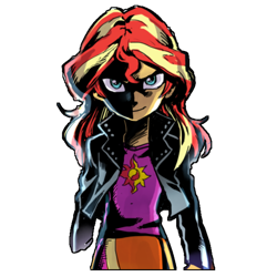 Size: 1800x1800 | Tagged: dead source, safe, artist:baekgup, edit, character:sunset shimmer, my little pony:equestria girls, badass, clothing, evil grin, female, grin, looking at you, simple background, smiling, solo, transparent background