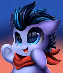 Size: 1722x2003 | Tagged: safe, artist:pridark, oc, oc:storm chaser, species:pegasus, species:pony, bandana, blue eyes, bust, colt, commission, cute, frog (hoof), male, ocbetes, open mouth, portrait, pridark is trying to murder us, solo, underhoof, young