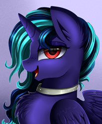 Size: 1446x1764 | Tagged: safe, artist:pridark, oc, oc:iris, species:alicorn, species:pony, alicorn oc, bust, commission, female, looking at you, mare, portrait, smiling, solo