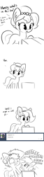 Size: 1650x6600 | Tagged: safe, artist:tjpones, oc, oc only, oc:brownie bun, oc:richard, oc:speck, species:bat pony, species:earth pony, species:pony, horse wife, :o, ask, bat pony oc, box, cardboard box, chest fluff, comic, confused, cute, dialogue, duo, ear fluff, eeee, fangs, female, frown, grayscale, looking back, looking down, mare, messy mane, monochrome, ocbetes, offscreen character, open mouth, pony in a box, raised eyebrow, raised hoof, reaching, scared, screaming, shivering, simple background, sketch, smiling, spread wings, surprise bat, surprised, text, tongue out, tumblr, white background, wide eyes, wings