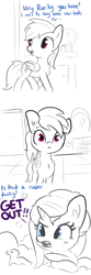 Size: 1650x4950 | Tagged: safe, artist:tjpones, character:rainbow dash, character:rarity, species:pegasus, species:pony, species:unicorn, bath, bathing, bathroom, blushing, bubble bath, carousel boutique, caught, chest fluff, comic, dialogue, duo, ear fluff, embarrassed, female, partial color, rubber duck, simple background, towel, we don't normally wear clothes, white background