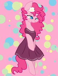 Size: 3000x3900 | Tagged: safe, artist:hippykat13, artist:moonhunterofficial, edit, character:pinkie pie, species:pony, art theft, bipedal, clothing, dress, high res, solo, trace