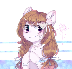 Size: 1184x1141 | Tagged: safe, artist:windymils, oc, oc only, species:pony, abstract background, bow, cute, female, hair bow, mare, ocbetes, ponytails, solo
