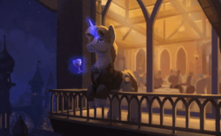 Size: 1200x738 | Tagged: safe, artist:rodrigues404, oc, oc only, oc:midnight emissary, species:pony, species:unicorn, alcohol, animated, canterlot, cinemagraph, clothing, glass, magic, male, night, no sound, outdoors, solo focus, stallion, suit, telekinesis, unshorn fetlocks, webm, wine, wine glass