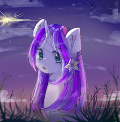 Size: 1112x1141 | Tagged: safe, artist:windymils, oc, oc only, species:pony, species:unicorn, art trade, female, flower, flower in hair, grass, looking at you, mare, solo