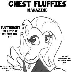 Size: 1650x1650 | Tagged: safe, artist:tjpones, character:fluttershy, species:pegasus, species:pony, episode:fake it 'til you make it, chest fluff, crossover, dark jedi, duckface, ear fluff, ear piercing, earring, female, fluttergoth, grayscale, jewelry, knights of ren, looking at you, magazine cover, mare, monochrome, piercing, simple background, sith, solo, star wars, text, white background