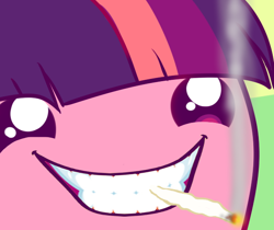 Size: 586x493 | Tagged: safe, artist:pekou, edit, character:twilight sparkle, chubbie, drugs, game, grin, joint, reaction image, smoking, super meat boy