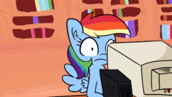 Size: 1280x720 | Tagged: safe, artist:tjpones, character:applejack, character:rainbow dash, species:pegasus, species:pony, derpibooru, animated, bump n grind, computer, cursor, ear fluff, filters, golden oaks library, implied appledash, implied lesbian, implied shipping, meta, picture, r. kelly, solo, song, sound, webm, youtube link