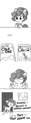 Size: 1650x6600 | Tagged: safe, artist:tjpones, oc, oc:brownie bun, species:earth pony, species:pony, horse wife, alcohol, beer, comic, dialogue, drunk, female, grayscale, mare, monochrome, simple background, soda, solo, white background, xk-class end-of-the-kitchen scenario, xk-class end-of-the-world scenario