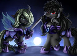 Size: 3509x2550 | Tagged: safe, artist:pridark, oc, oc only, species:changeling, species:pony, armor, badass, changeling oc, commission, female, mouth hold, night guard, sword, weapon, white changeling