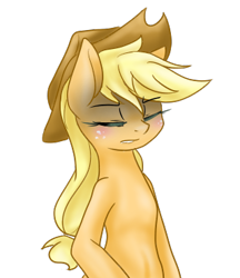Size: 320x370 | Tagged: safe, artist:azurepicker, character:applejack, species:earth pony, species:pony, bipedal, clothing, eyes closed, female, hat, mare, simple background, solo, transparent background