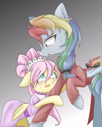 Size: 1000x1250 | Tagged: safe, artist:azurepicker, character:fluttershy, character:rainbow dash, ship:flutterdash, alternate hairstyle, bow, clothing, crying, female, fluttercedes, lesbian, rainbow dantes, shipping, the count of monte cristo, the count of monte rainbow