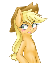 Size: 320x370 | Tagged: safe, artist:azurepicker, character:applejack, species:earth pony, species:pony, blushing, clothing, female, hat, simple background, solo, transparent background